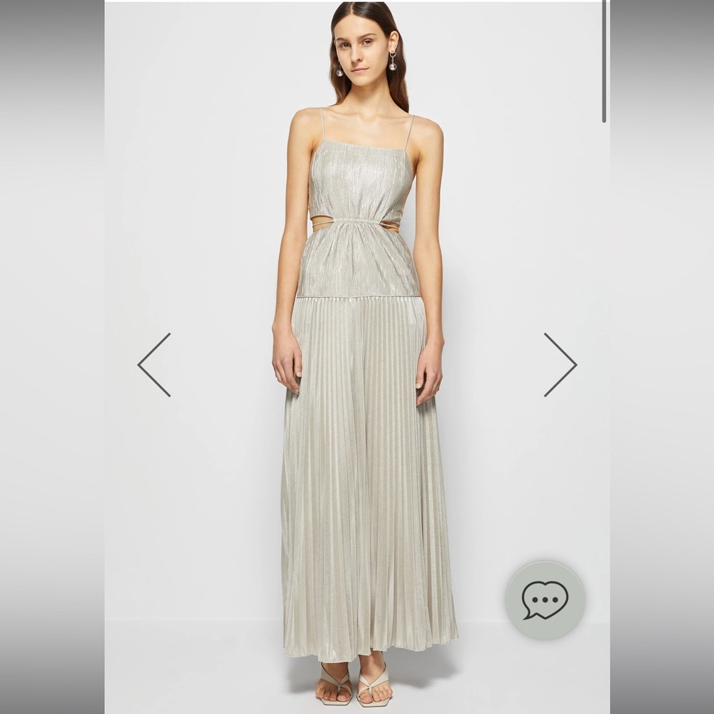 Simkhai DAISY FLOOR-SWEEPING PLEATED LAME GOWN